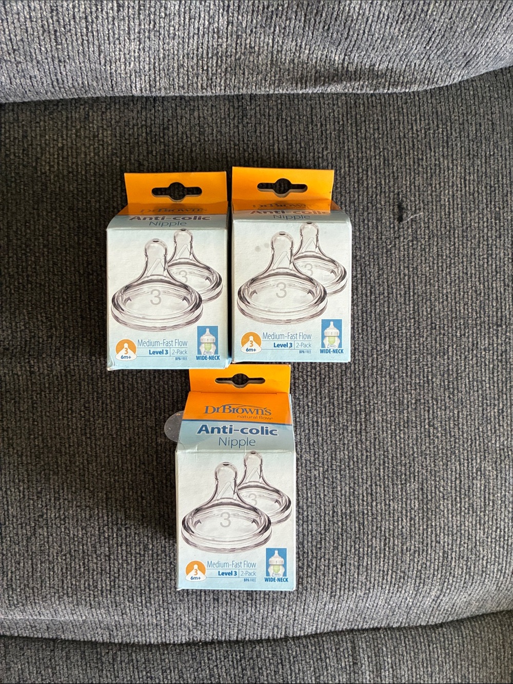 3 2-Packs Dr Browns Wide Neck 6M+ (Size 3) Anti Colic Nipples